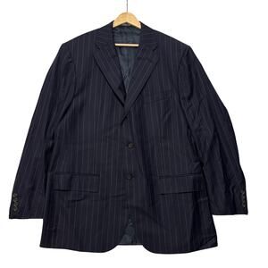 VTG 90's Polo Ralph Lauren Wool Pinstripe Suit Jacket Pant Navy Blue 44R